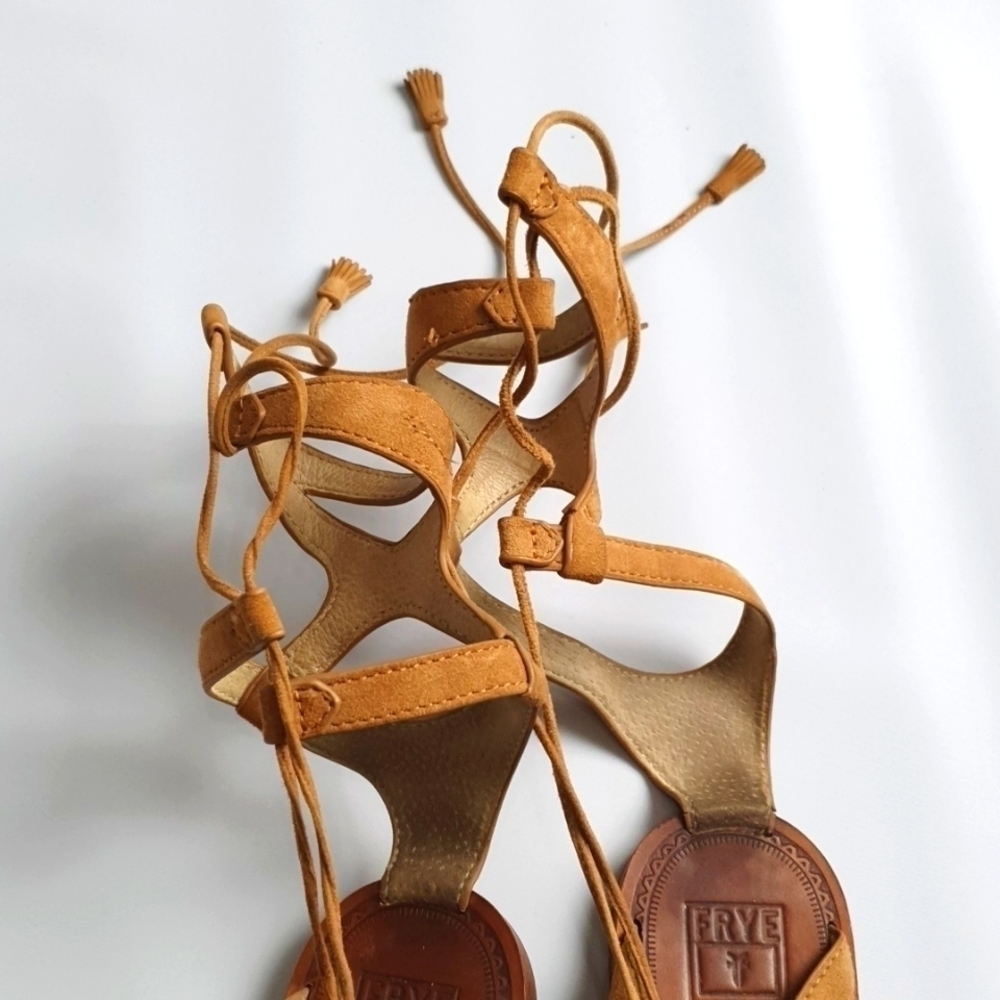 Frye Ruth Suede Short Gladiator  Tan Sandals - Picture 5 of 11
